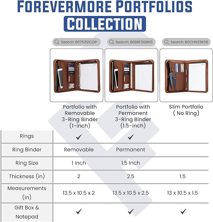 Forevermore Portfolios Padfolio Binder - Professional Faux Leather Travel Organizer Pouch for Tablet, Documents, Presentation Folders, Zipper Closure, Notepad - Brown