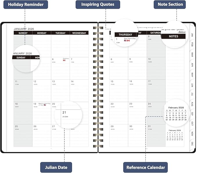 2026 Planner, Weekly and Monthly Calendar Academic Planner, Jan 2026 - Dec 2026, Planning Agenda Book for Desk Accessories and School Supplies - A5 (6.3'' x 8.5'')