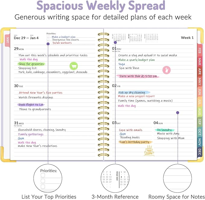 2026 Planner, Forvencer Calendar Planner Weekly and Monthly, January 2026-December 2026, 6" X 8", Hardcover Agenda Book with Tabs, Cute Daily Journal Planning with Inner Pocket, Home College Organizer Notebook for Office School Supplies, A5, Blue