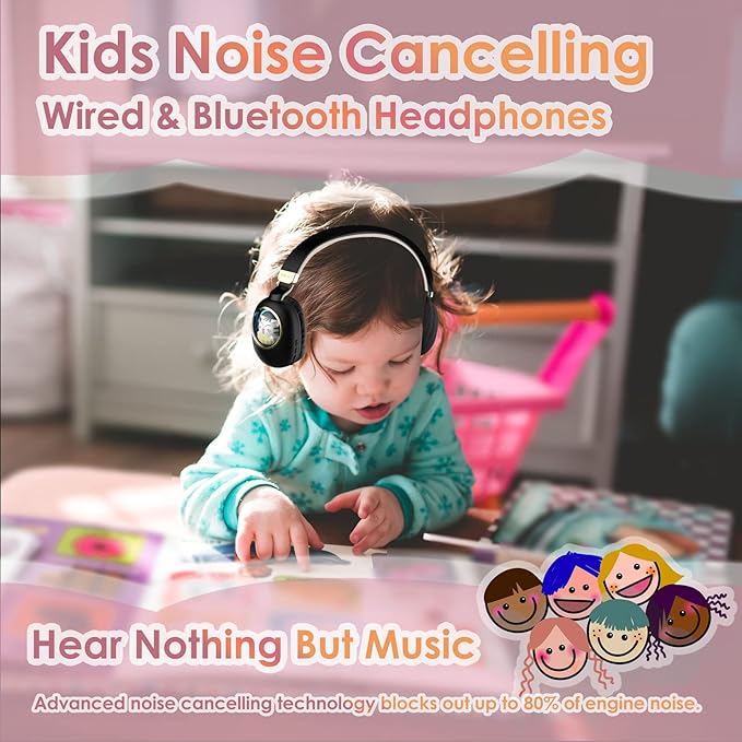 Kids Bluetooth Headphones - Light Up Cat Over Ear Kids Wireless Noise Cancelling Headphones with Microphone for Kids for School Gaming Headset Headphones for IPad Kindle Tablet PC Travel (Black Gold)