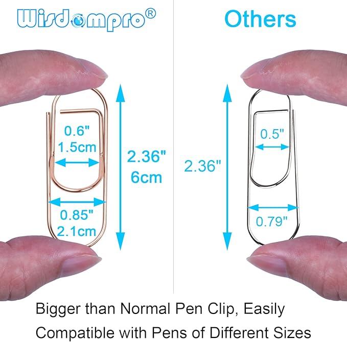Wisdompro Pen Clip, 12 Pack Stainless Steel Pen Clip Holder for Notebook, Books, Journal, Clipboard, Paper, etc. - Fits Almost Any Pen Size (Rose Gold)