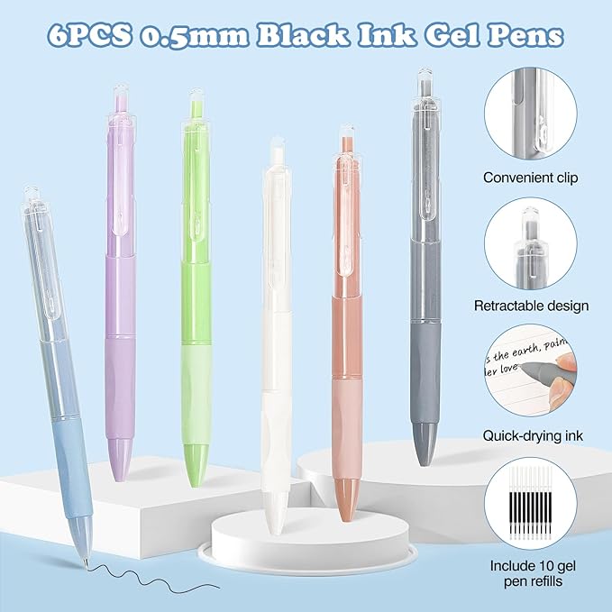 MoKo 56 PCS Aesthetic School Supplies with Pencil Pouch, Cute Stationery Set for Students Office, 12 Gel Pens, 12 Pastel Highlighters, 6 Mechanical Pencils 0.5 & 0.7mm, Sticky Note Index Tab (Green)