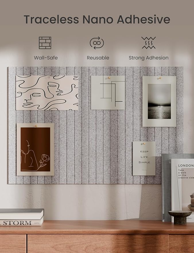 Bumusty Large Cork Board Alternative-36 x24 Felt Bulletin Board Tiles, with 30 Pushpins, 40 Adhesive Tabs, 6-Pack Slat Wall Paneling, Cork Boards for Office Push Pin Board Felt Board-Marble Gray