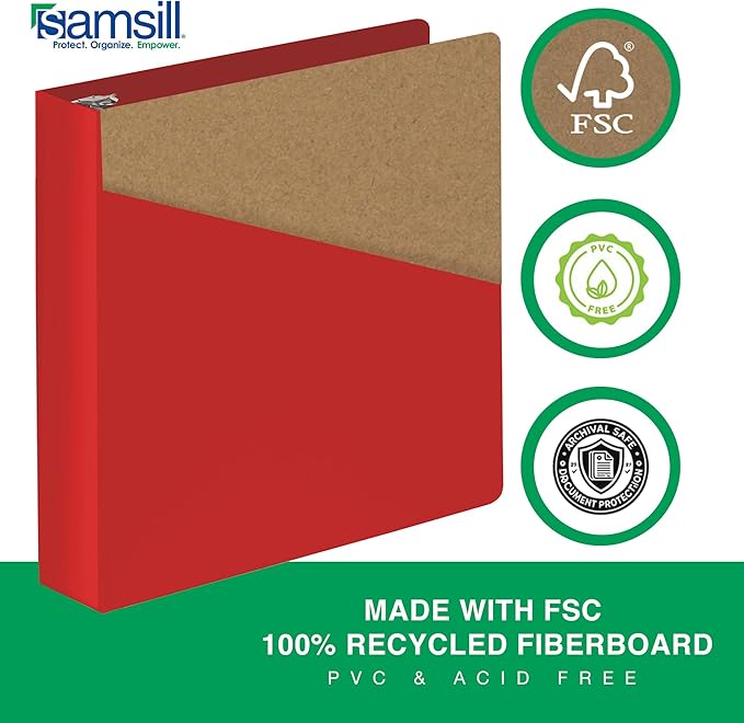 Samsill Durable 2 Inch Binder, Made in The USA, D Ring Binder, Customizable Clear View Cover, Ruby Red, Holds 475 Pages