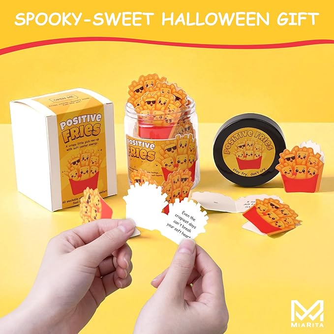 Positive French Fries Jar – 60 Funny Emotional Support Fries, Birthday Gifts for Friends, Teens, Coworkers, Foodie Gifts for Stress Relief and Positivity, Funny Gift for Boss, Women, Men