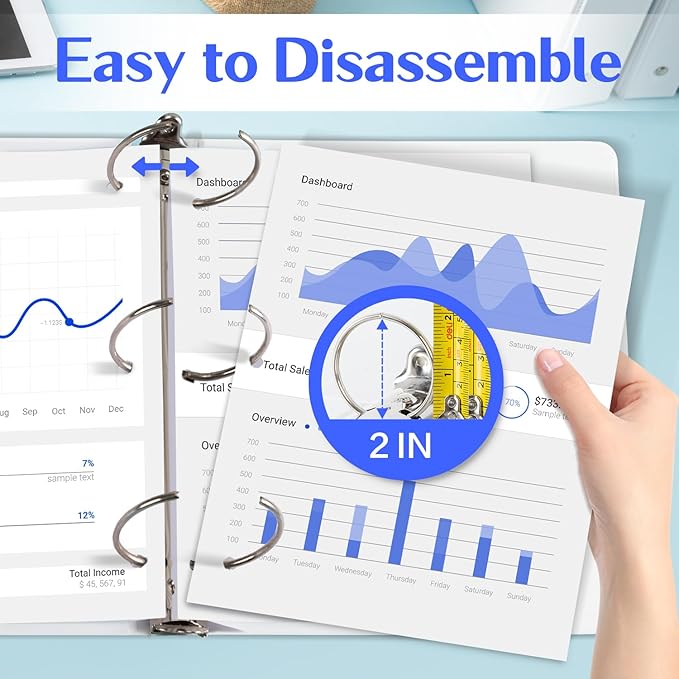 Deli 2-inch 3 Ring Binder with 2 Interior Pockets, 450 Sheets Capacity, 2 inch Binders fits 11" x 8.5" US Letter Size, White, 6 Pack