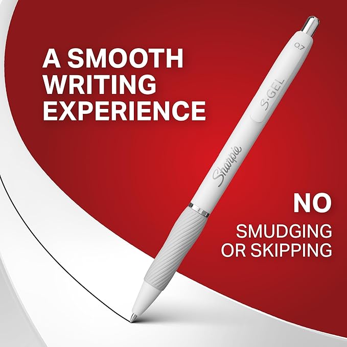 Sharpie S-Gel Gel Pens, Pearl White Body, Black Ink, Medium Point (0.7mm), 12 Count - For Journaling, Writing, Note-Taking, School, Office Supplies