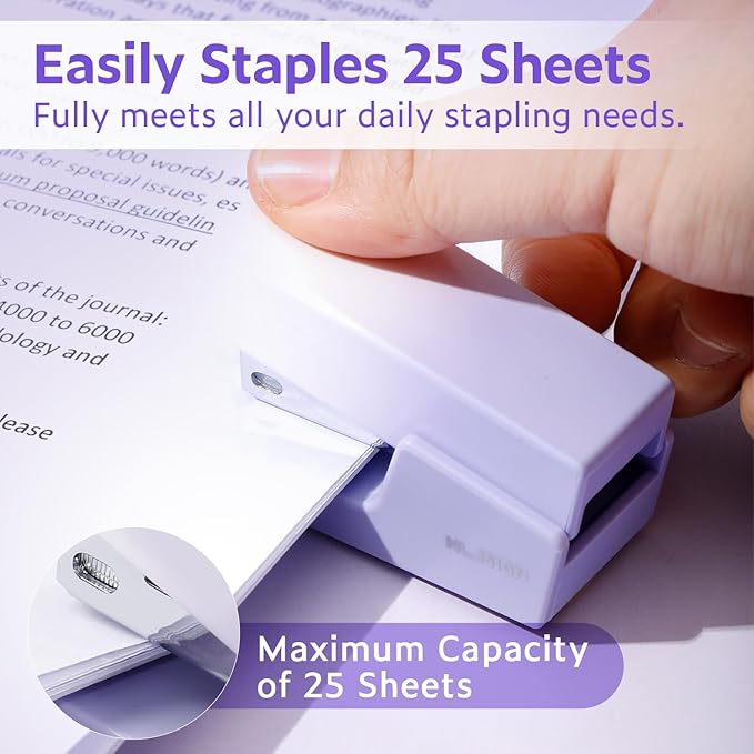 Mini Stapler with 830 Staples, Small Cute Desk Staplers, 25 Sheet Capacity, Purple-White Gradient
