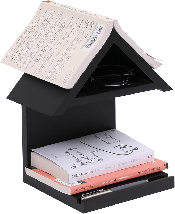 Wall Mounted Wood Bookcase, Small Bedside Bookshelf, Wooden Triangle Nightstand Book Rest,Gift for Book Lover Stand (Black)