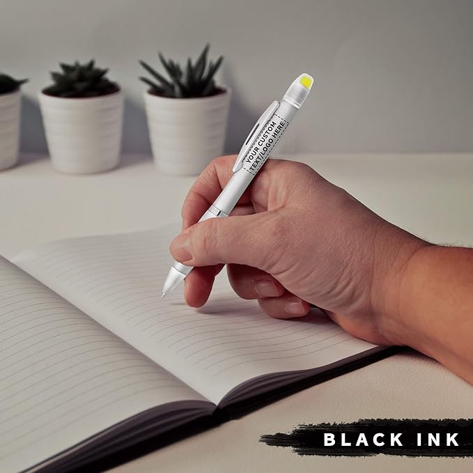 DISCOUNT PROMOS 10 Marathon Gel Highlighter Pens Pack - Customizable Text, Logo - Twist Mechanism, Ballpoint - Silver