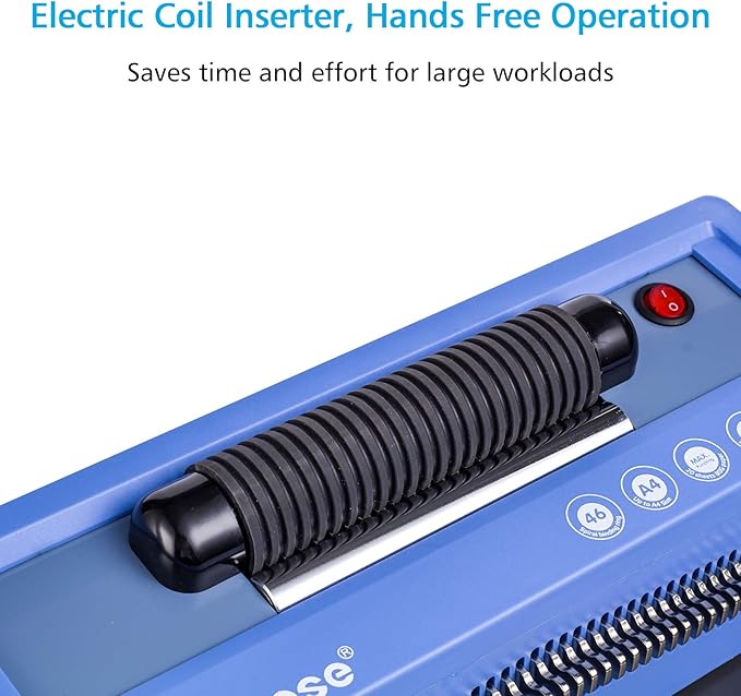 TIANSE Spiral Coil Binding Machine, Manual Book Maker Punch Binder with Electric Coil Inserter, Disengaging pins, Adjustable Side Margin, Comes with 100pcs 5/16'' Plastic Coil Binding Spines & Plier