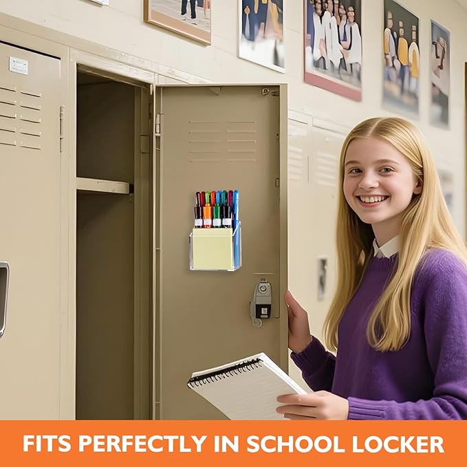 Magnetic Pen Holder Classroom Organization Acrylic Marker Holder for Whiteboard Refrigerator Locker Accessories Pencil Dry Erase Marker Basket (1 Compartment * 2)