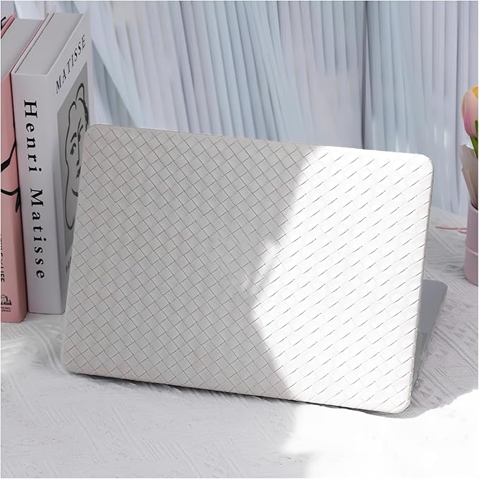 Woven Case Compatible with MacBook Air 13.6 inch 2022-2025 M4 A3240 M3 A3113 M2 A2681,for Mac Air 13+ Sturdy Protective Leather Woven Textured Case&Keyboard Cover for Mac 13 M4 Weave,Boho White