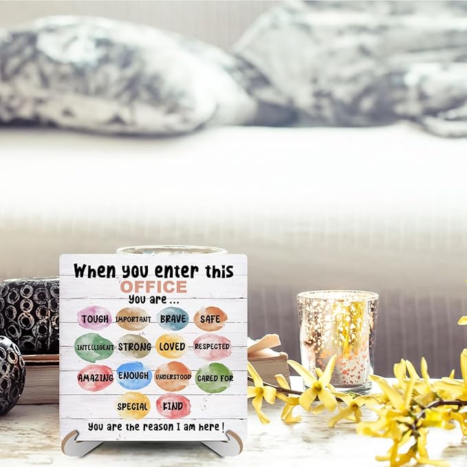 Inspirational Therapy Office Wood Sign Desk Decor Mental Health School Counselor Office Decor Sign Cubicle Decor Plaque with Wooden Stand Rustic Home Table Shelf Psychologist Therapist Coworker Gift