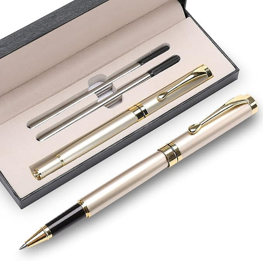 YIVONKA Luxury Ballpoint Pens Best Ball Pen Gift Set for Men & Women Professional Executive Office Nice BallPens Classy Gift Box Ballpoint Black Refill Line width 0.5mm (Gold)