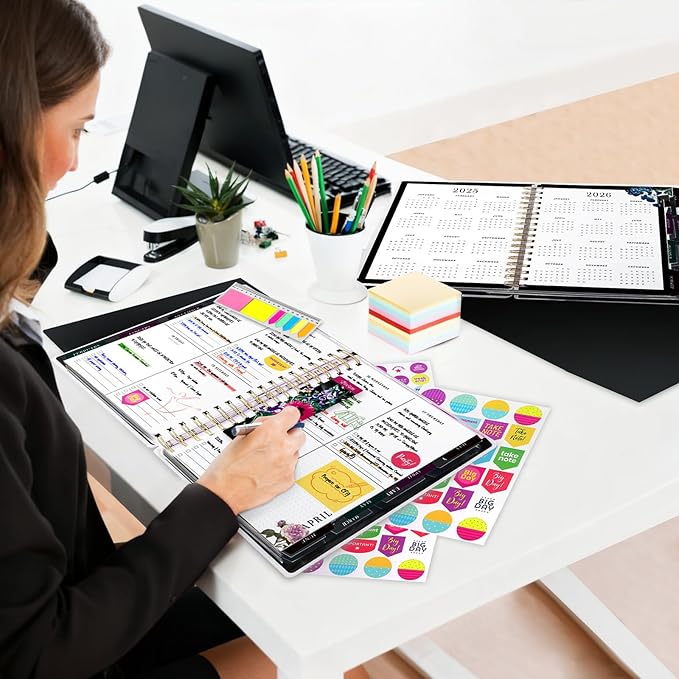 Planner 2025-2026, 18 Months Large Academic Daily Weekly Monthly Planner Organizer, July. 2025 - Dec. 2026, 8.5x9.8" Agenda with Page Tabs, Separator Page, Pocket Folder, Bookmark, Stickers & Sticky Note Set
