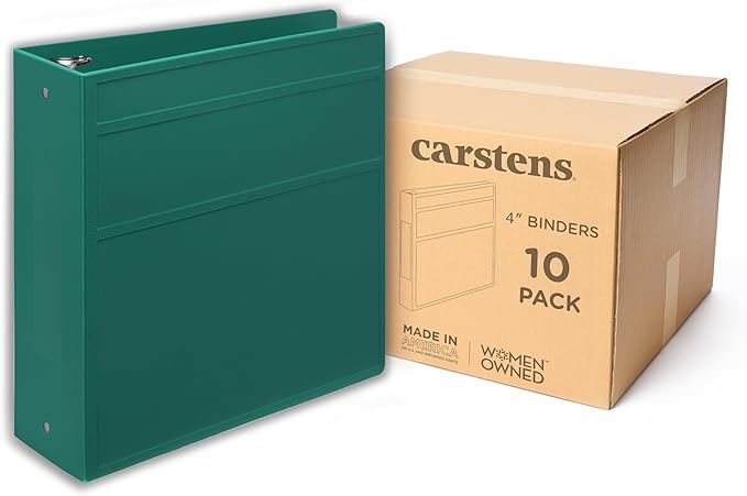 Carstens 4-Inch Heavy Duty 3-Ring Binder - Side Opening, Teal, Durable Plastic, No-Gap Rings, Waterproof Cover, No Pockets, Holds 600 US Letter Sheets, BPA-Free, Made in USA (1847-3R), Case of 10
