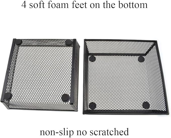 HAHIYO Stackable Mesh Tray Cup 6 x 6 x 2 inches Sturdy Container for Desk Drawer Organizer Collection for Home Office School kitchen Soft Foam Feet No Sharp Edges 2 Pack Black