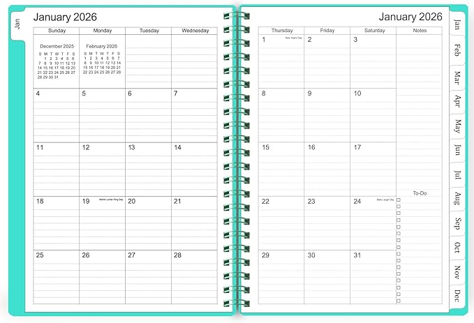 Tiankool Planner 2026-2027 - Jan 2026-Jun 2027 Weekly Monthly Planner with 18 Monthly Tabs, Elastic Closure, Inner Pocket, Round Corner,5.8" x 8.25"- Turquoise