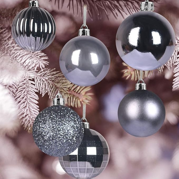 Space Gray 1.6" Small Christmas Balls Christmas Tree Decoration Ornaments Shatterproof Hanging Balls for Birthday Halloween Holiday Wedding Decorations Set of 36pcs