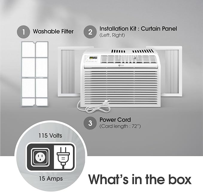 LG 6,000 BTU Window Air Conditioner, 115V, Cools 250 Sq.Ft. for Bedroom, Den, Living Room, Quiet Operation, with Remote, 2 Cooling & Fan Speeds, 2-Way Air Deflection, Auto Restart, White