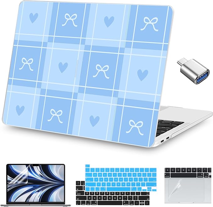 Teryeefi for MacBook Pro 13 inch Case A2338 M2 M1 Chip A2251 A2289 A2159 A1989 A1706 (2025 2024 2023 2022-2016) Release, PC Hard Shell with Keyboard Cover Trackpad Film Type C Adapter, Blue Bow 139