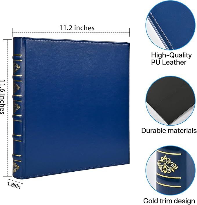 Vintage Hardback 3 Ring Binder 1 Inch, Professional Leather Binder 3 Ring, Three Ring Binders Fits 8.5" x 11", D Ring Binders for Photo Album, Home, School and Office Supplies- Blue