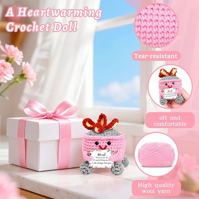 7 PCS Birthday Gifts for Mom from Daughter Son, Cute Handmade Emotional Support Dumpster Fire Crochet, Funny I Love You Mom Thanks You Gift, Mama Mother in Law Gifts