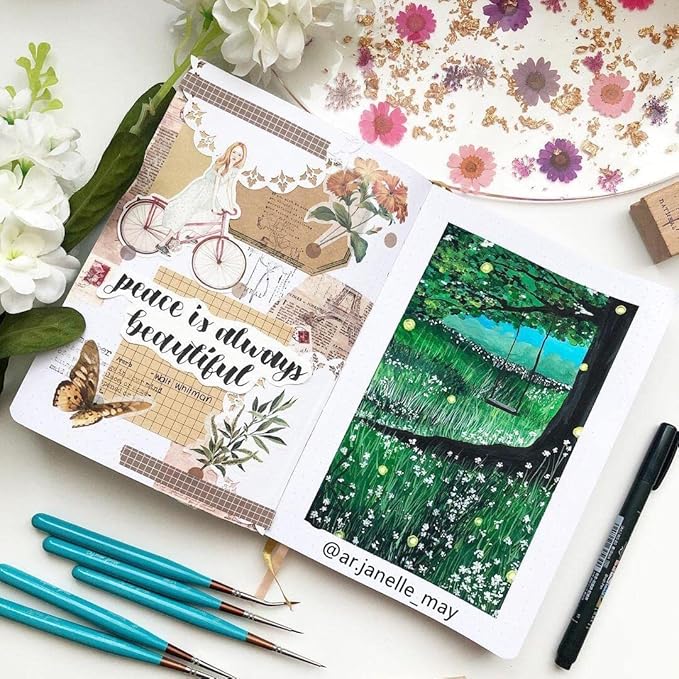 Dotted Notebook Journal 180GSM Bamboo Thick White Paper 160 Pages 5 * 5MM Dot Grid, Lay Flat Binding,Colored Silver Edges, Bookmarks and Expandable Back Pocket (BKP-1)