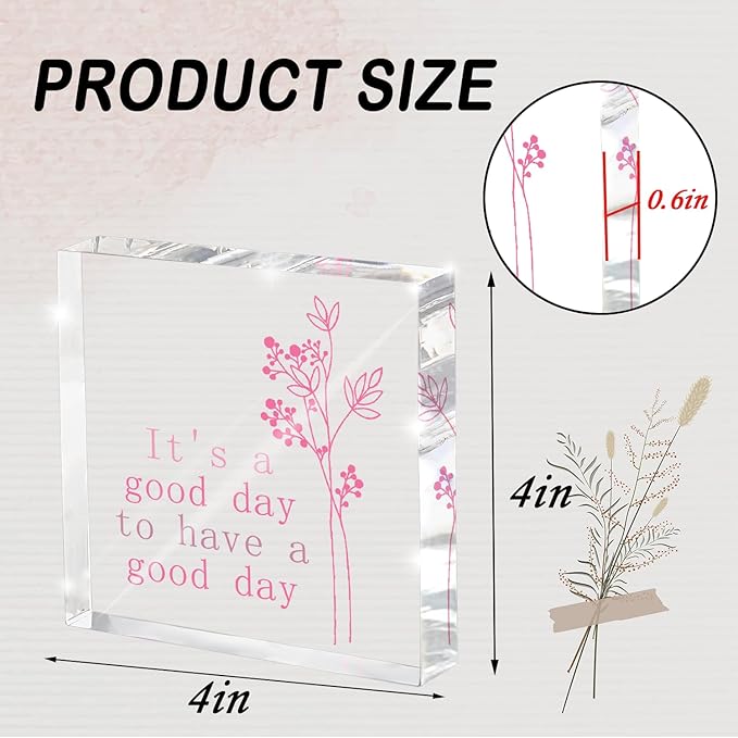 It's A Good Day to Have A Good Day Acrylic Desk Sign - 4x4 Inch Pink Lettering Office Decor for Women, Uplifting Desk Accessories & Motivational Tabletop Decor