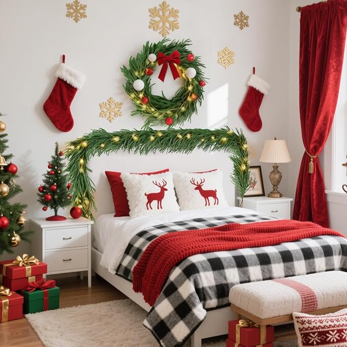 12ft 2Pcs*6ft Artificial Norfolk Pine Garland,Christmas Garland Greenery Garland for Mantle, Fireplace, Table, Wall, Window, Bedroom,Fence, Indoor Outdoor Holiday Winter Hanging Christmas Decorations