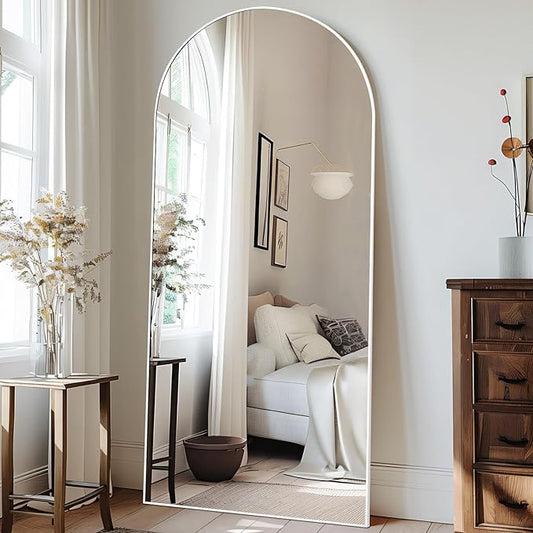 MELOMOIR 76"x34" Arched Oversized Mirror Full Length, Free Standing Leaning or Hanging, Thin Aluminum Frame, Tempered Glass, Suitable for Living Room Bedroom Cloakroom Hallway Home Gym, White