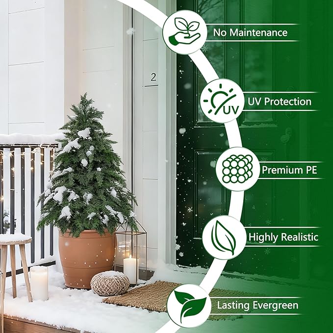 3FT Artificial Topiary Tree with Pot, 2 Pack Fake Evergreen Tree for Porch, Artificial Plants for Outdoor Christmas Home Garden Decor