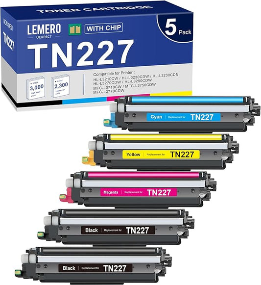 LEMERO UEXPECT TN-227BK/C/M/Y High Yield Toner Cartridge Compatible Replacement for Brother TN227 TN-227 TN227BK TN223BK TN223 TN-223 for MFC-L3770CDW HL-L3290CDW MFC-L3710CW HL-L3270CDW ( 5 Pack)