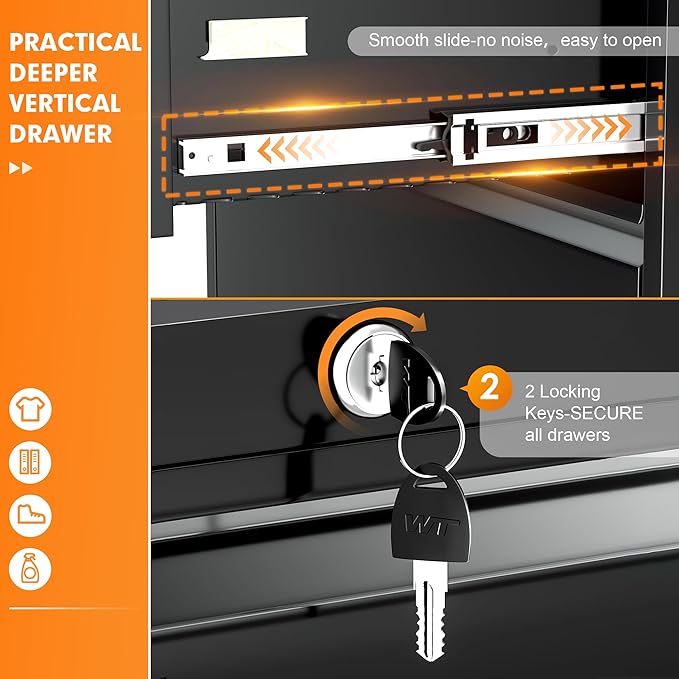 INTERGREAT Lateral File Cabinet with 2 Drawers, 28" W Black Lateral Filing Cabinet with Lock, Black Metal File Cabinets for Home Office,Letter/Legal/F4/A4