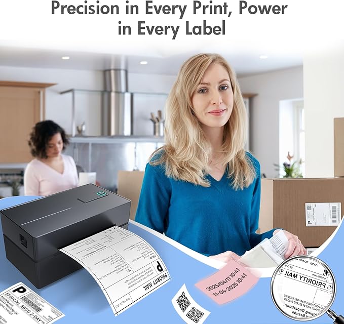 Bluetooth Thermal Shipping Label Printer: 4x6 Wireless Label Maker with Tape for Small Business - Compatible with iPhone, Android, Windows & Mac, Widely Used for USPS UPS Ebay Amazon Shopify Etsy