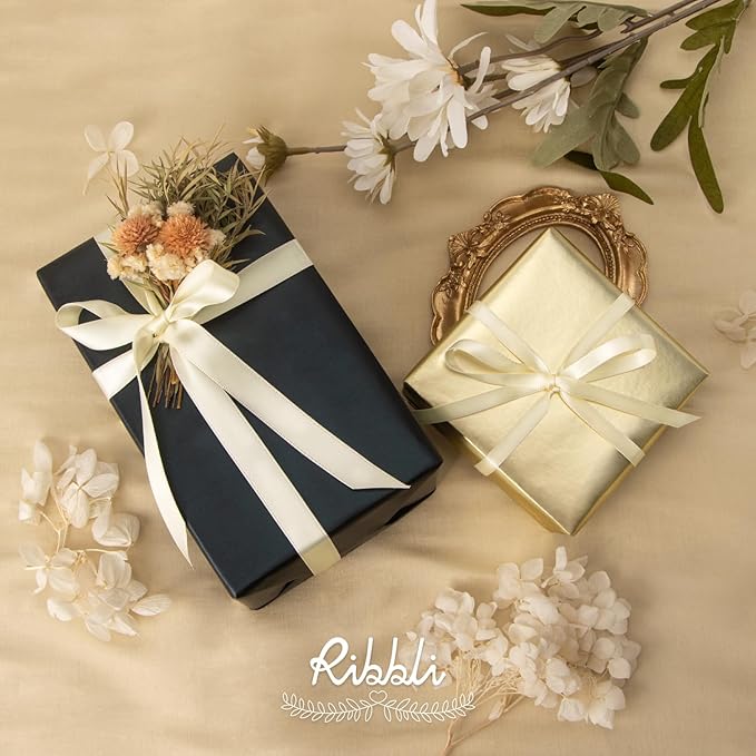 Ribbli Ivory Double Faced Satin Ribbon,1/2” x Continuous 25 Yards,Use for Craft Bows Bouquet, Gift Wrapping, Wedding Decoration, Floral Arrangement