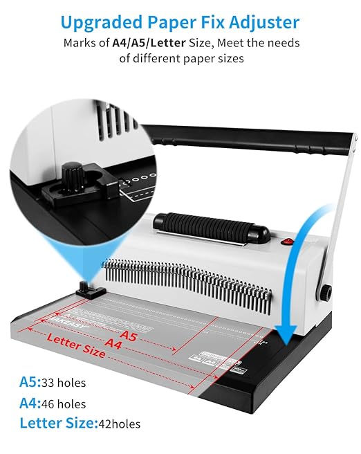 MAKEASY Spiral Coil Binding Machine with 46 Fully Disengaging Pins - Electric Coil Inserter - Adjustable Side Margin, Comes with Free 1 Box Coil Spines & Plier, 20 Sheet Punch Capacity