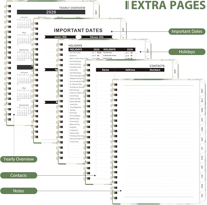 2026 Planner, Weekly and Monthly Calendar Agenda Book, Jan 2026 - Dec 2026, Hardcover Planning Academic Planner for Office School Supplies and Desk Accessories - A5 (6.3'' x 8.5'')