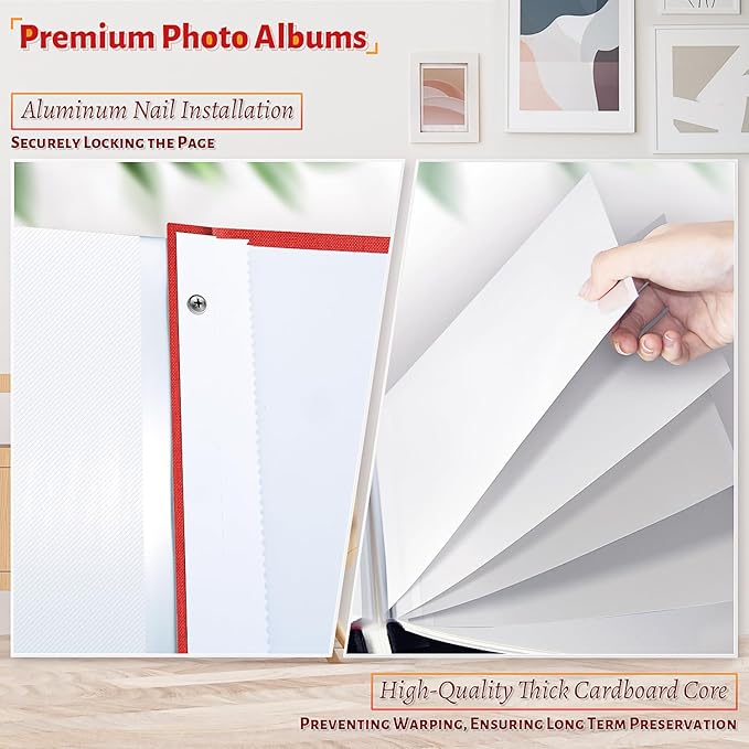 Photo Album Self Adhesive Scrapbook,Large Photo Book for 4x6,5x7,8x10 Pictures,DIY Album for Baby Wedding Family Travel Birthday,with Metallic Pen and Scraper