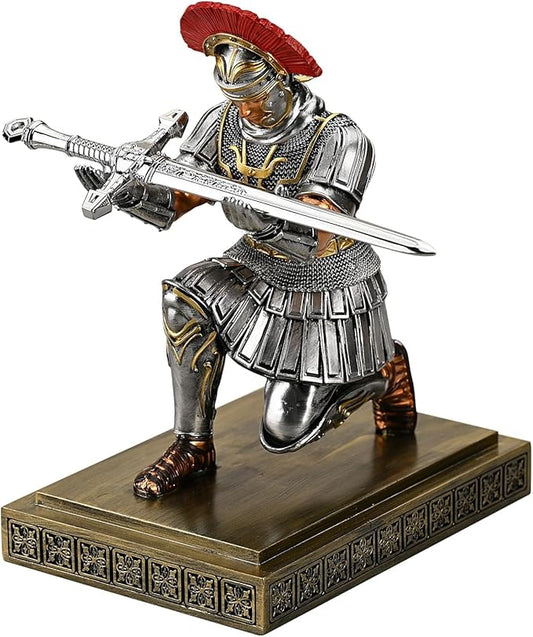 Roman Legion Soldier Knight Pen Holder Pen Stand Desk Organizers and Accessories for Office and Home(Silver)