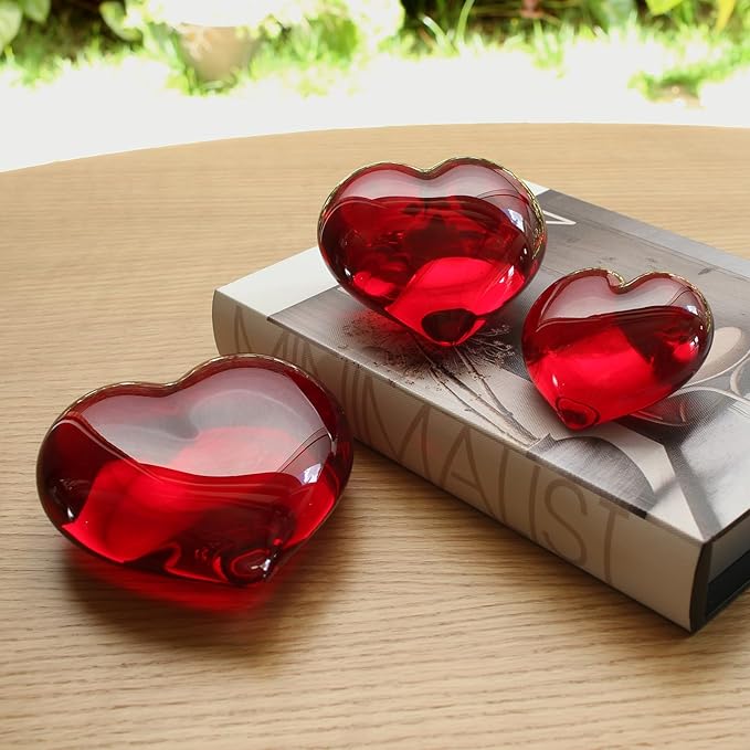 Ca D Oro Medium Red Heart Glass Paperweight Hand Blown Murano-Style Art Glass