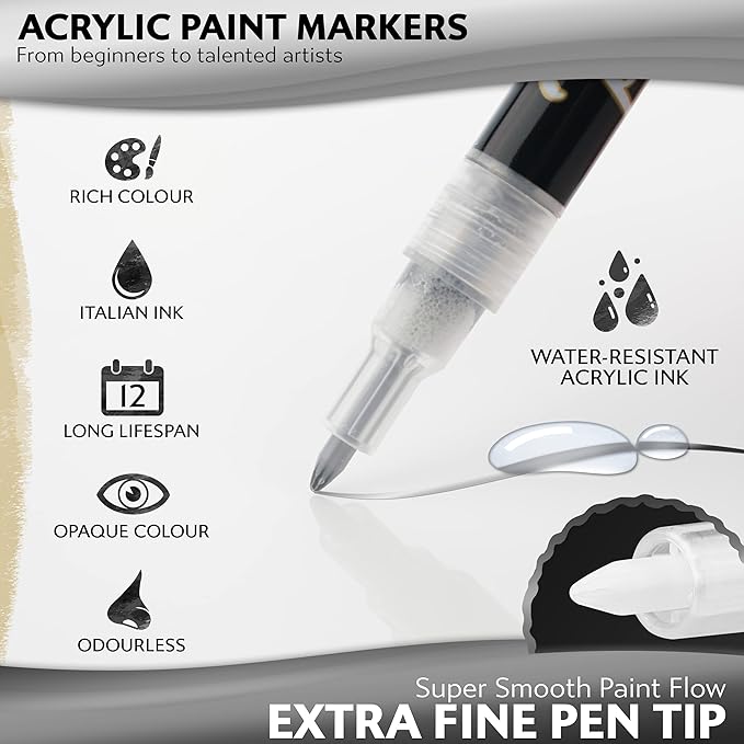 Stylo 4 Count Acrylic Metallic Pens - Silver Paint Pens - Fine Tip Permanent Acrylic Metallic Paint Markers for Rock Painting, Glass, Wood, Ideal for Arts and Crafts (Pack of 4, Silver)