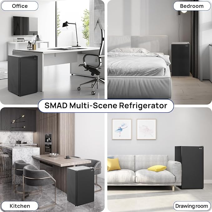 Smad 3.2 Cu.ft Compact Refrigerator with Freezer, Low Noise Mini Fridge with 7-Level Adjustable Thermostat, 110v Single Door Refrigerator for Homes Offices Dorm