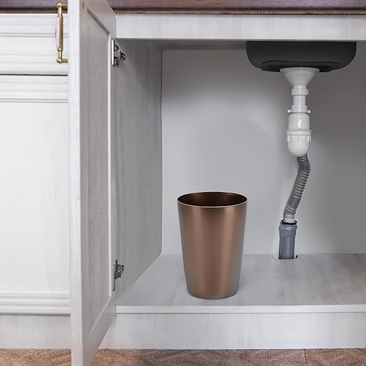 Mini Waste Basket - Pack of 2 Durable Small Plastic Garbage Trash Can Bin - Lidless Open-Top Rectangular Slim Profile for Compact Spaces - Suitable for Home, Bathroom, Office, Bedroom & More, Copper