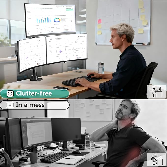 WALI Triple Monitor Mount - Extra Tall 3 Monitor Desk Mount for 13 to 49" Ultrawide Screens, Up to 44 lbs, Fully Adjustable Heavy Duty Gas Springs, VESA 75/100 mm (GSDM003-P), Black