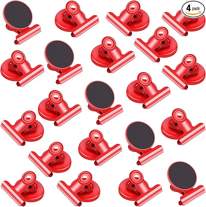 VNDUEEY 20 Pack Magnetic Paper Clip Dispenser Holder, Paperclip Dispenser for Desk, School, Office, Fridge Magnets Refrigerator Magnets, Magnet Clips for Whiteboard Locker (Red)