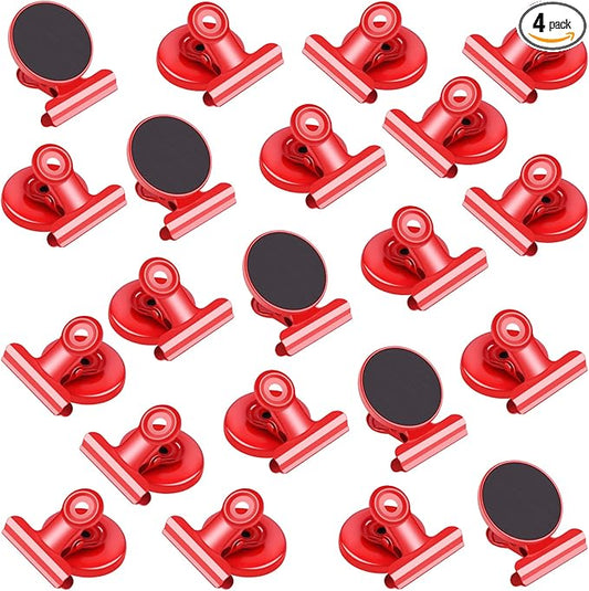 VNDUEEY 20 Pack Magnetic Paper Clip Dispenser Holder, Paperclip Dispenser for Desk, School, Office, Fridge Magnets Refrigerator Magnets, Magnet Clips for Whiteboard Locker (Red)