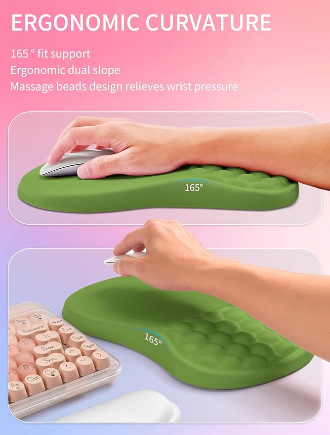 Hokafenle 2in1 Combination, Wave Keyboard Wrist Rest and Ergonomic Curvature Mouse Pad Wrist Support for Relieve Wrist Pain, Filled with Soft Cushion Memory Foam, Dill Green