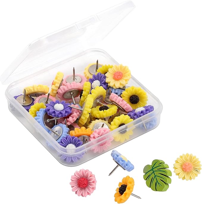 40Pcs Mix Color Push Pins Decorative Flower Push Pins for Cork Board Photo Wall Office Or Home Decoration